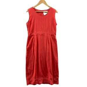 COUNTRY WEAR CASUALS Maxi Dress Womens Large Orange Linen Rayon Silk Embroidered